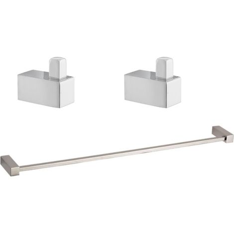 Multi set de dos ganchos de baño + toallero de 1 barra, longitud de 60 cm, cromo (ELEMULTI-SET2)