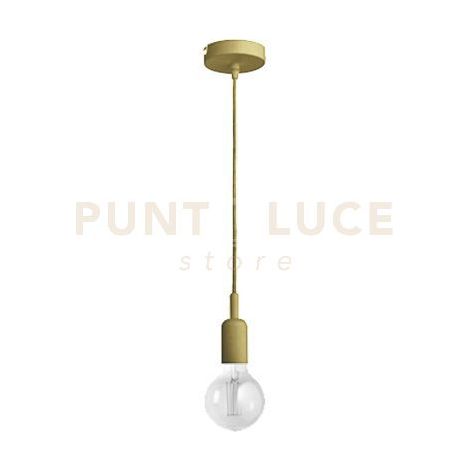 GSO072- PENDENTE FLUTE CAVO IN STOFFA E ROSONE OTTONE 1 LUCE ATTACCO E27 D.4,2CM