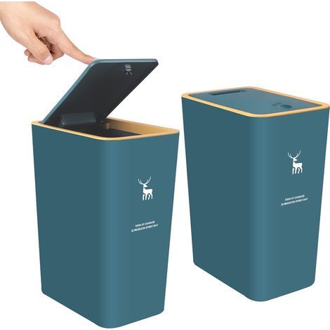 Poubelle avec couvercle, lot de 2 poubelles de 4 gallons/15 litres avec couvercle à pression, petite poubelle, résistante aux chiens, poubelle en plastique, salle de bain (vert) (1/5)