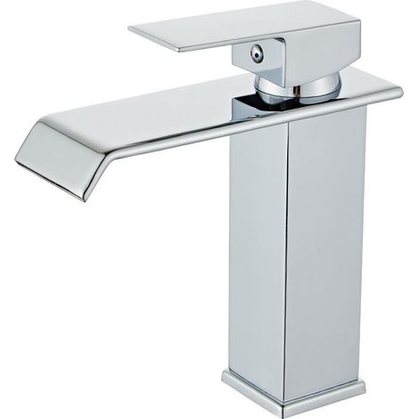 Robinet de lavabo cascade, mitigeur lavabo en inox 304, eau froide et chaude disponible, robinetterie salle de bain design élégant (1/5)