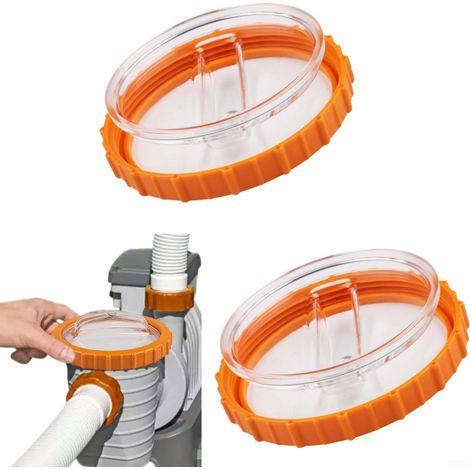 Lot de 2 cache-préfiltres de pompe à sable, compatibles avec les modèles 58486 58497 58499, écrou ABS orange avec couvercle transparent, accessoires de rechange pour piscine (1/5)