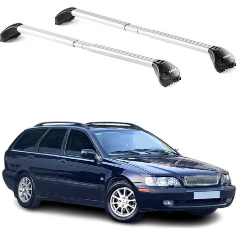 OMAC Barres de toit transversales certifiées TÜV pour Volvo V40 I 1996-2004 – Verrouillables (4 antivols) – Charge max 100 kg – Sangle inox + protection caoutchouc Argent (1/4)