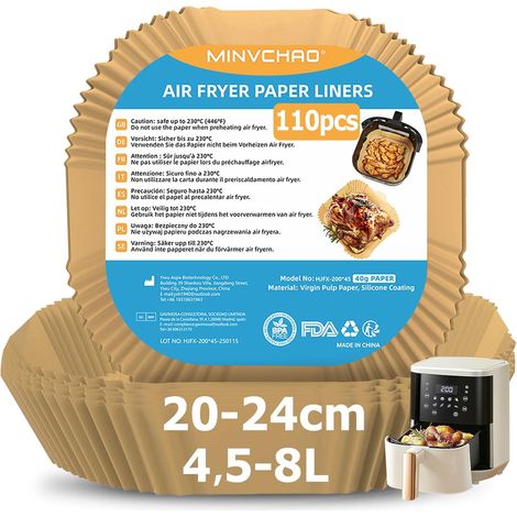 110 Papier Cuisson Air Fryer, 20x20cm Bord 4,5cm, Résistant 220°C, Pour Friteuse 4,5L-8L
