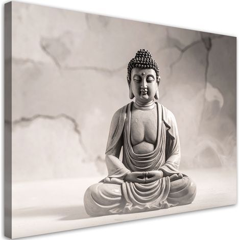 Tabelau sur Toile, Bouddha méditant spa zen beige,30x20 (1/4)