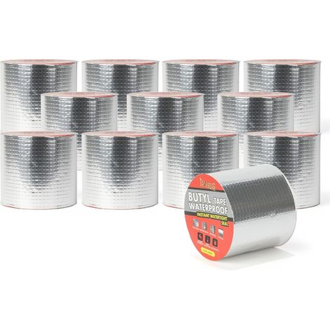 12 Rouleaux Butyle en Étanche Ruban 100mm x 5m, Adhésif Ruban Buty le Correctifs Imperméables de Réparation pour fuite de toit, fissure de surface, écart de rebord de fenêtre, rupture de tuyau (1/5)