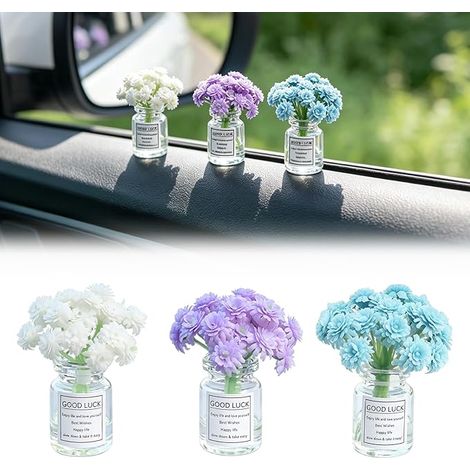 Gypsophile Decoration Voiture, Deco Voiture, Fleurs Décoration Tableau Bord Véhicule pour Rétroviseurs, Tableaux Bord Maison Bureau Jardin Blanc Bleu Violet (1/5)