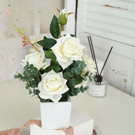 Boutique de Fleurs Artificielles： Roses en Céramique, 26 cm, Real Touch, Set de 1 (Red/Pink/Yellow/White/Champagne), Décor Intérieur Sans Entretien (1/5)