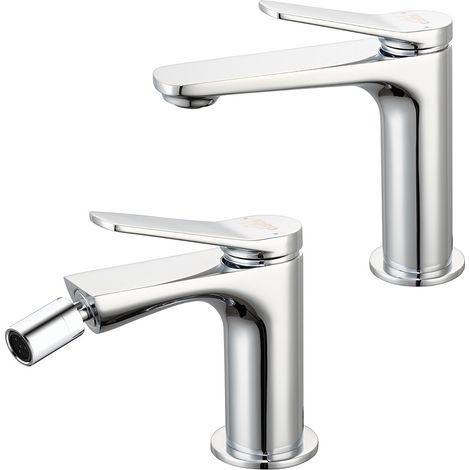 Set rubinetti lavabo e bidet in ottone cromo con piletta click clack linea Sound (1/5)
