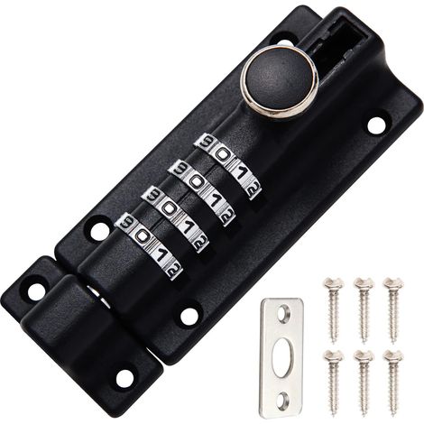 Loquet de Verrouillage à Combinaison à 4 Chiffres 120mm Verrou de Porte à Code avec Vis de Fixation Résistant aux Intempéries Pêne Coulissant Inviolable Portai Abri de Jardin Garage Clôture