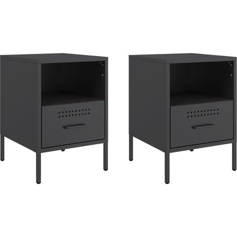 Set 2 comodini con cassetti e vano a giorno 36 x 39 x 50,5 cm acciaio nero DEC035482
