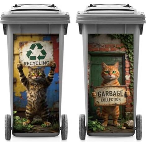 Lot de 2 autocollants Chat avec poubelle (1/5)