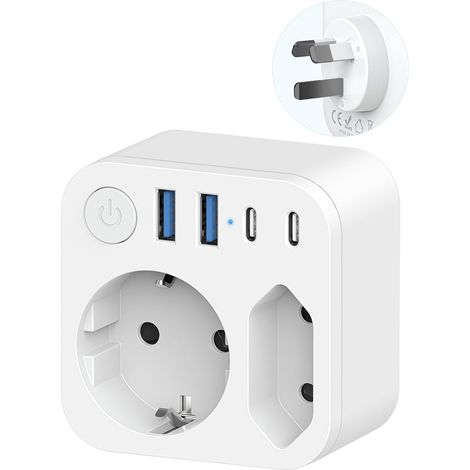 Connecteur de Voyage France vers l'Australie avec 4 Prises USB (2 USB-C), Adaptateur de Voyage à 2 Voies Sortie pour Nouvelle-Zélande,Connecteur Schuko vers Type I pour l'Australie,Chine,l'Argentine (1/5)