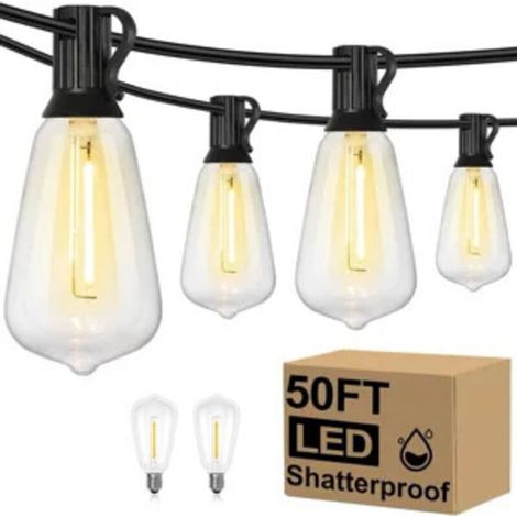 Guirlande Lumineuse Guinguette Exterieur 15M /50FT 25+2 LED Ampoules de Guirlandes Jardin Lumiere Guirlande Lumières Extérieur Terrasse Pergola Balcon,prise européenne