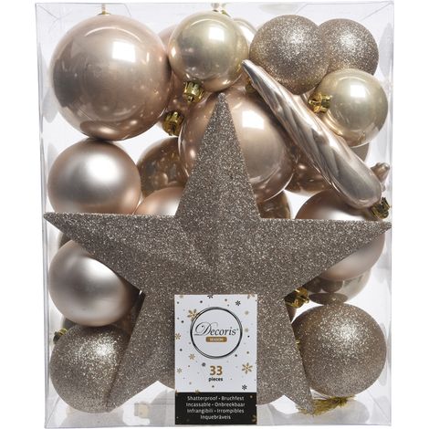 33 PALLINE DI NATALE+PUNTALE PERLA ASSORTITE