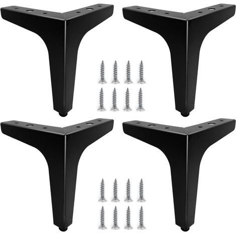 Lot de 4 pieds de meubles en métal noir Ulisem de 15 cm, robustes pour canapé, table basse et rehausseurs. Installez ou remplacez tables de chevet, canapés, meubles TV et fauteuils. (1/4)