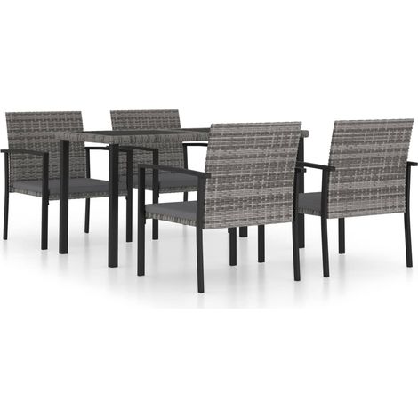 Ensemble de salle à manger de jardin 5 pcs Résine tressée Gris 4 (1/5)