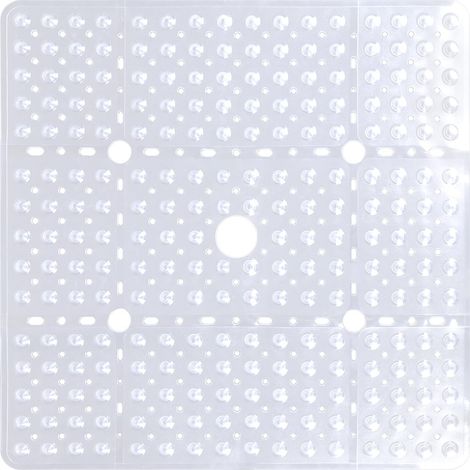Tapis de douche antidérapant 70 x 70 cm : tapis de douche antidérapant en PVC, confortable, grand tapis de douche à séchage rapide, sans BPA, avec ventouses (blanc transparent) (1/5)
