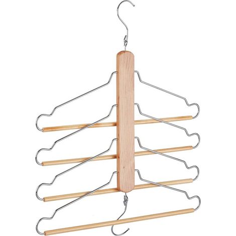 Appendiabiti salvaspazio, 4 grucce con barra per pantaloni, legno di loto, metallo, grucce per pantaloni, naturale/argento (1/5)