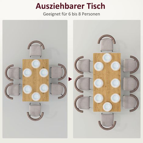 Table de salle à manger extensible pour 6-8 personnes, table de cuisine avec piètement en acier robuste (1/4)