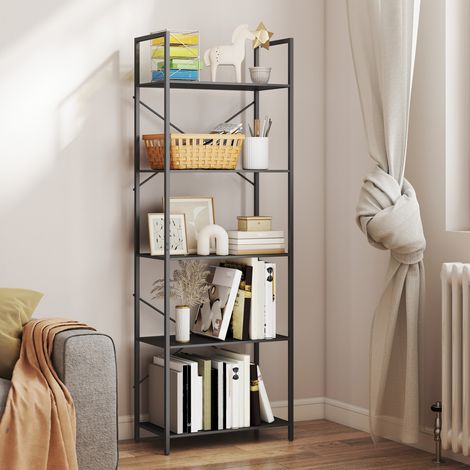 Libreria, scaffale autoportante con 5 ripiani, scaffale da ufficio in stile industriale con struttura in metallo, scaffale a giorno per soggiorno, ufficio, studio, 60x30x170,5 cm, nero