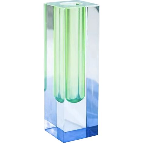 Vase Cubique - Acrylique - Décoration Intérieure - Arrangement Floral - 16 x 5 x 5 cm - Bleu et Vert (1/5)