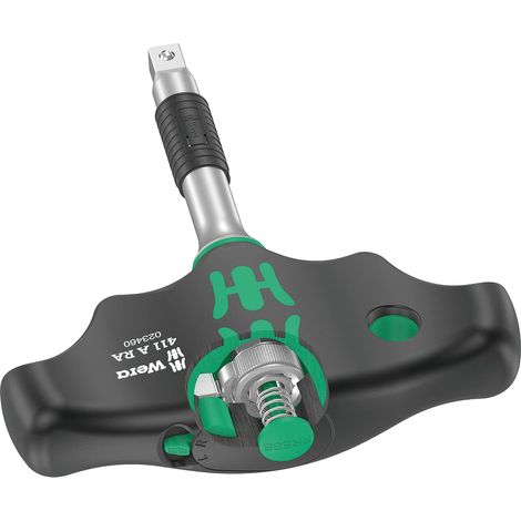 Tournevis adaptateur à manche en T avec fonction cliquet, 1/4", 45 mm, Noir-vert (1/5)
