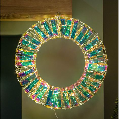45cm Light up Iridescent Dream Christmas Wreath with 600 Warm White LEDs (1/5)