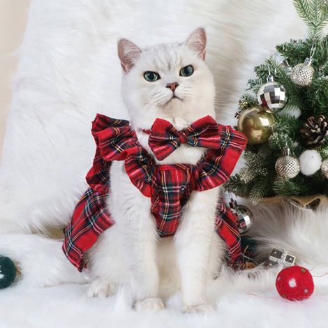 Robe De Noël - Costume Chien Chat En Polyester Rouge - Tenue Fête Hivernale Pour Animal De Compagnie - 1 Pièce (1/5)