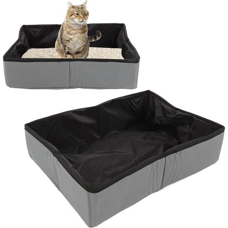 Bac à litière pliable en tissu imperméable et portable pour chat, idéal pour les voyages et l'extérieur (taille S, gris). (1/5)