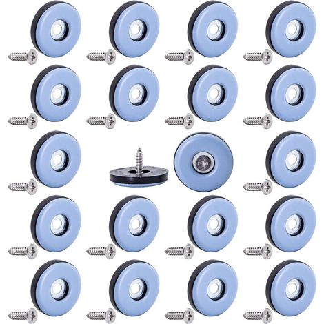 Lot de 20 patins de meubles en téflon de 22 mm pour pieds de chaises, protège-sols, patins mobiles en PTFE avec vis pour moquette, pour carrelage et parquet. (1/5)