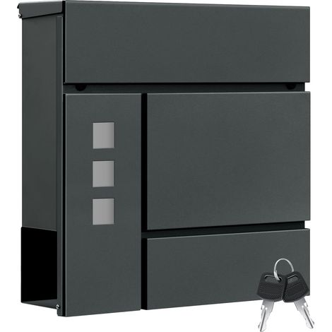 WOLTU Cassetta postale con 3 Finestre Trasparenti, coperchio chiudibile con chiave, Antracite, 37x10,5x37cm (1/5)