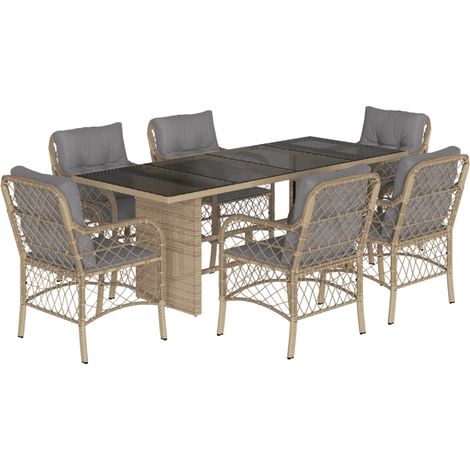 vidaXL Set Pranzo da Giardino 7 pz con Cuscini Beige Misto Polyrattan (1/5)
