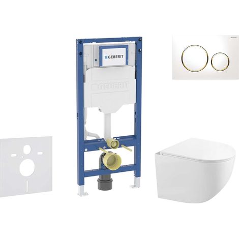 Geberit Duofix - Set Vorwandelement, Kompakt-WC Gaia mit Softclose-Sitz und Sigma20-Betätigungsplatte, weiß/vergoldet SANI11CA3147B