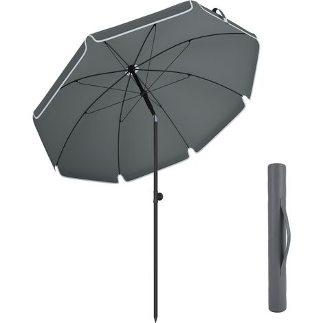 Parasol de plage - Outsunny - inclinaison avec ancrage au sable, hauteur réglable - polyester - 150 cm - gris foncé (1/5)