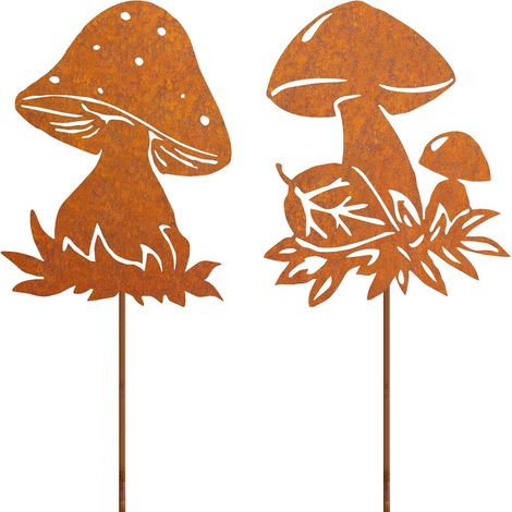 Champignon en Métal Rouillé Deco Exterieur, Pique de Jardin, Décoration, Patine Rouille Naturelle