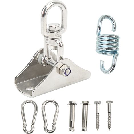 Kit de suspension hamac en acier inoxydable, crochet à sable, ressorts amortisseurs, mousquetons et vis, lot complet pour balançoire de jardin. (1/5)