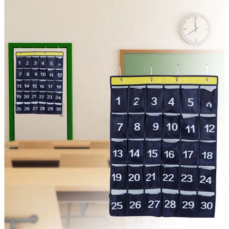 Wandmontierte Aufbewahrungstasche mit nummerierten Fächern – Organizer für Handy und Zubehör aus marineblauem Oxford-Gewebe, 30 Fächer (79 x 60 cm) (1/5)