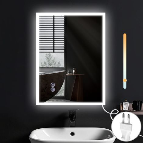 GBLY Spiegel Bad Badspiegel mit Beleuchtung - LED Wandspiegel Rund 80X60cm Badezimmer Badezimmerspiegel mit Touch-Schalter und Entfogger-Funktion Lichtspiegel Dimmbar 3000K-6500K