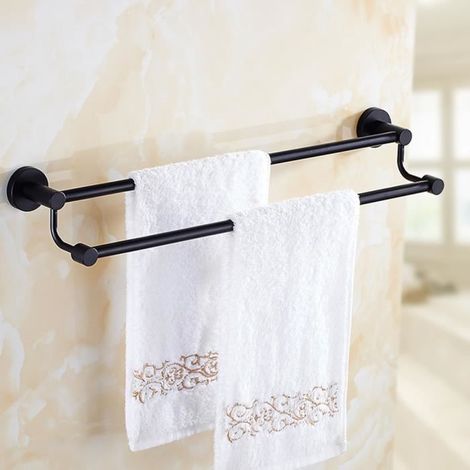 1 porte-serviette mural, acier inoxydable noir, 50 cm, design contemporain, salle de bain et cuisine