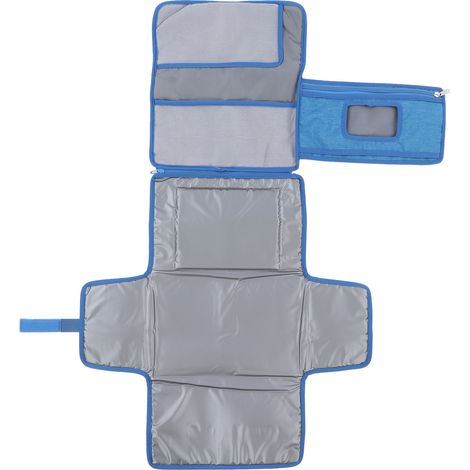 Matelas à langer portable pour bébé, grande capacité de rangement, oreiller pliable, imperméable, bleu (1/5)