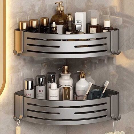 BUNTHAUS Étagère de Rangement d'angle Murale pour Salle de Bain, 2 pièces, Nickel brossé (1/5)