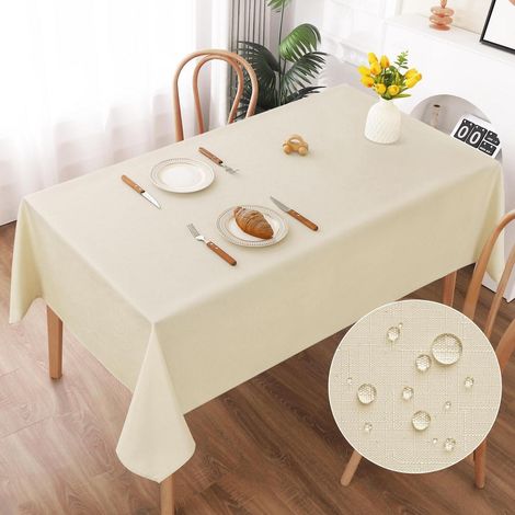 Nappe lavable aspect lin 130x160cm imperméable résistant aux rayures pour salle à manger balcon