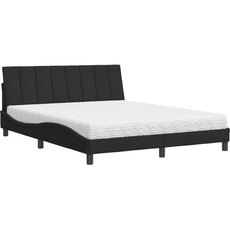 Lit double  Lit adulte  Lit avec matelas Hanko noir 160x200 cm velours (1/5)