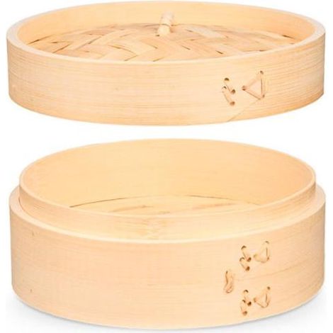 KINVARA vaporera bambu 9x15x18 cm , Vaporera de bambú 15 x 18 x 9 cm, un utensilio tradicional ideal para cocinar alimentos al vapor de forma saludable. Fabricada en bambú, permite (1/2)