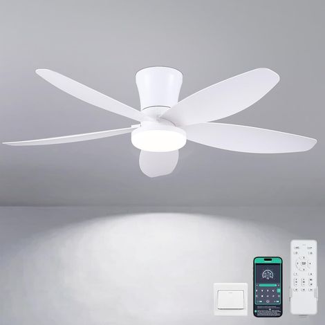 Ventilateur de plafond encastré blanc de 42 pouces avec éclairage et commande par télécommande/application. (1/5)