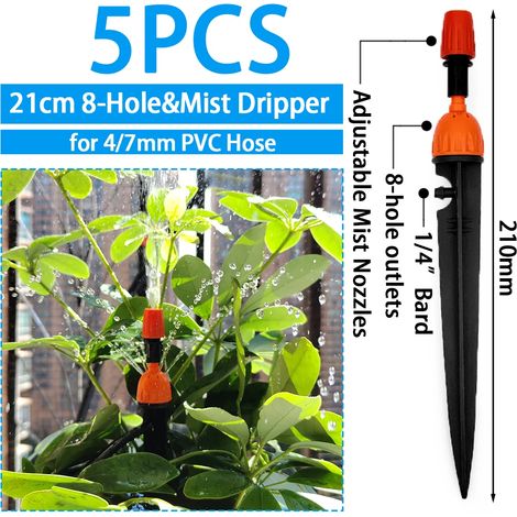 (F-5PCS) Arroseur goutte-à-goutte pour serre et jardin, diffuseur de brume réglable, piquet, buse rotative à micro-pulvérisation (1/5)