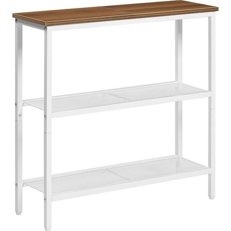 Table Console, Table d'Appoint avec 2 Étagères de Treillis, Table Canapé, Cadre en Métal, Design Industriel, pour Couloir, Entrée, Salon, Chambre et Bureau, Blanc et Noyer (1/5)