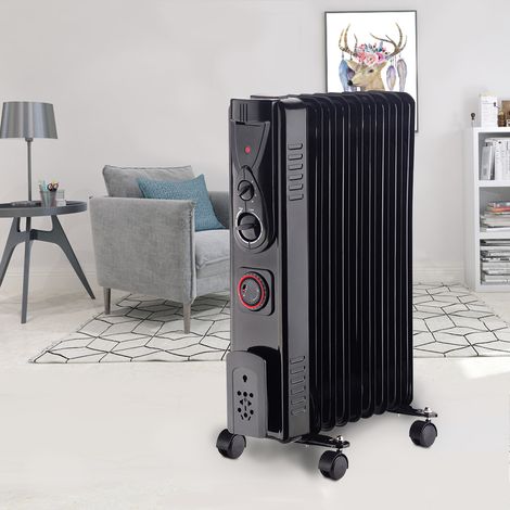 Oil Filled Radiator Portable Electric Heater Thermostat 9 Fin 2000W With Timer Black (1/5)