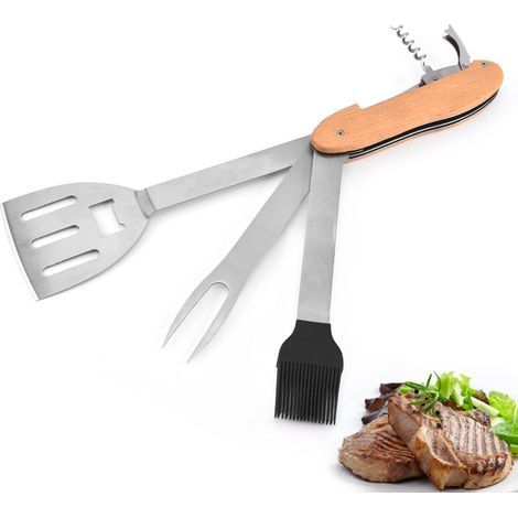 Ensemble d'ustensiles de barbecue 5 en 1, comprenant une fourchette multifonctionnelle et une pince Ă huile. (1/4)