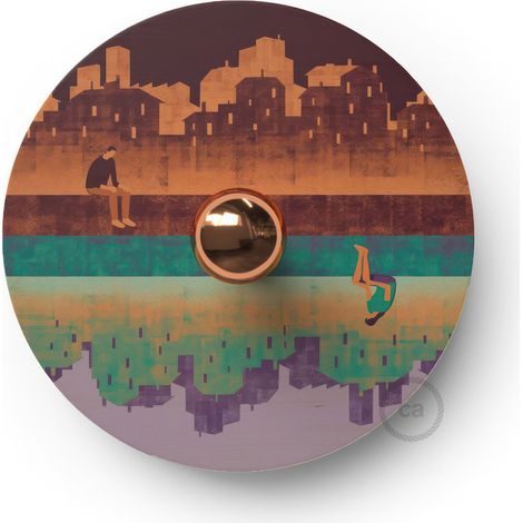Fermaluce Romantic con paralume UFO in legno double-face illustrato da artisti vari (1/5)